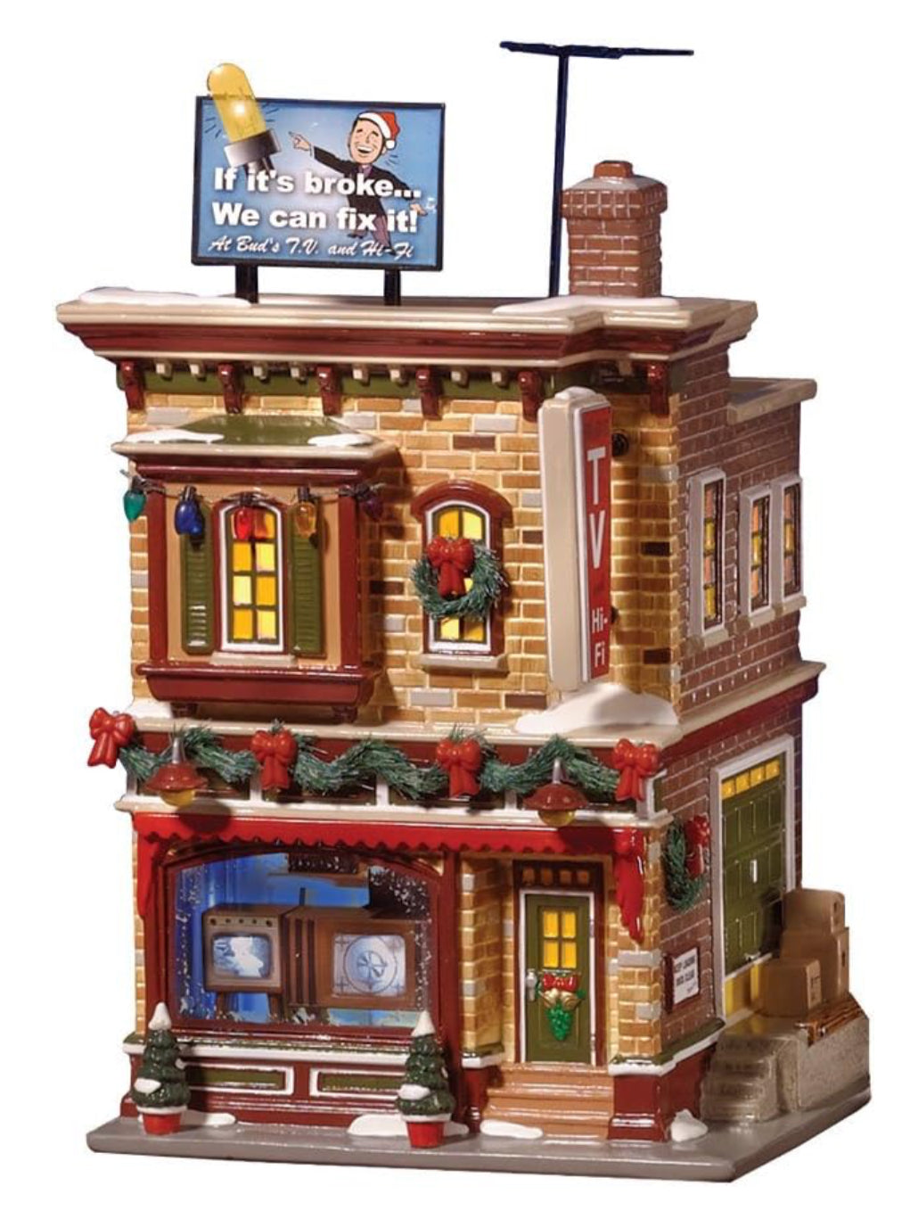 Dept 56 Snow Village - Bud's TV store & HiFi - soi2023