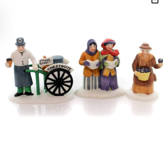 Department 56 - Heritage Village - Violet Vendor/Carolers/Chestnut Vendor