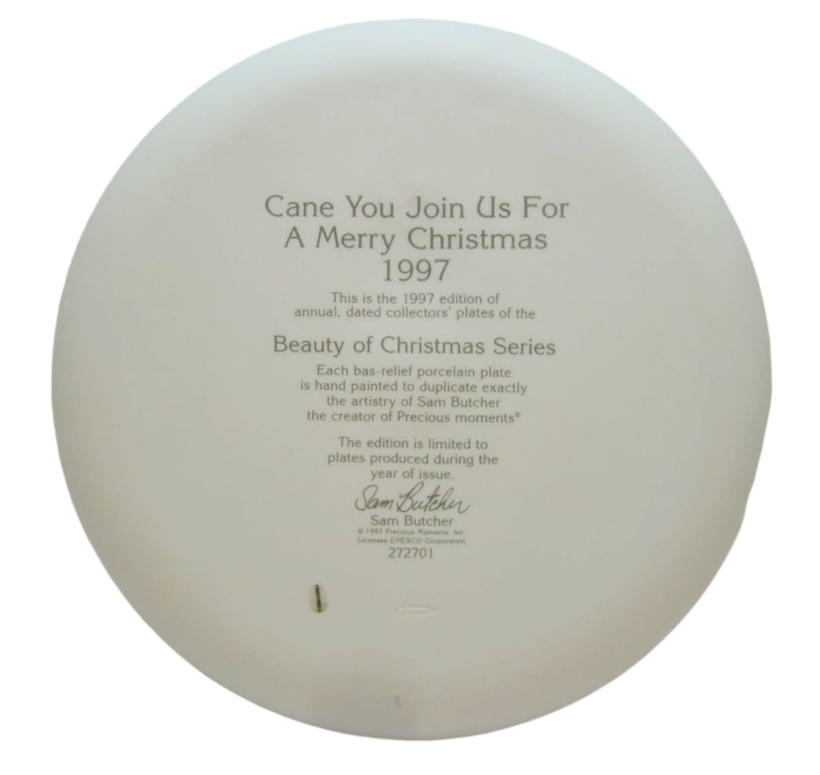 Cane You Join Us For A Merry Christmas - Precious Moment Porcelain Plate