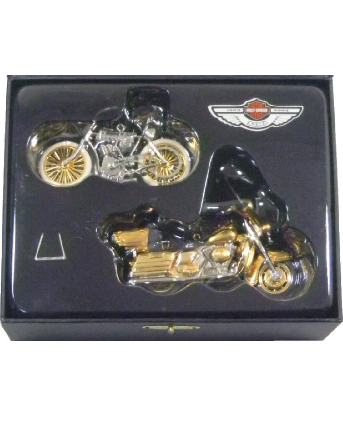 Hallmark 2003 Keepsake Ornament - Harley Davidson - 100th Anniversary Set of 2 Motorcycles